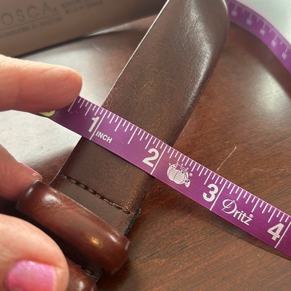 BOSCA Canadian Leather belt size 32 nwot silver square buckle chestnut brown - Picture 6 of 8